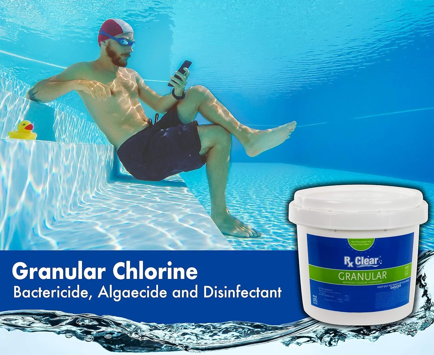 Clear Stabilized Granular Chlorine | One 50-Pound Bucket | Use As Bactericide, Algaecide, and Disinfectant in Swimming Pools and Spas | Fast Dissolving and UV Protected