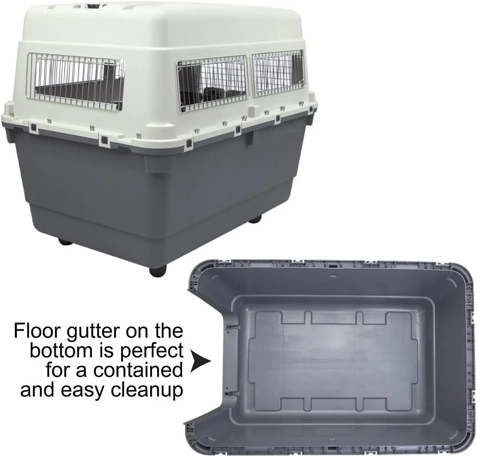 SportPet Designs Plastic Kennels Rolling Plastic Airline Approved Wire Door Travel Dog Crate, XXX-Large, Gray