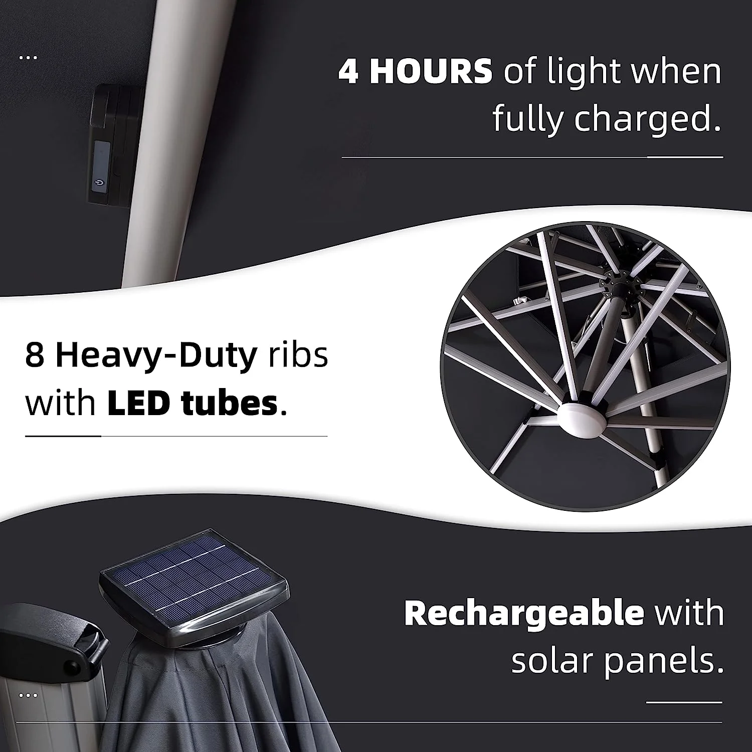 12ft Solar LED Patio Umbrella Outdoor Round Umbrella Large Cantilever Umbrella with LED Lights Windproof Bias Umbrella Heavy Duty Parasol for Garden Deck Pool Patio