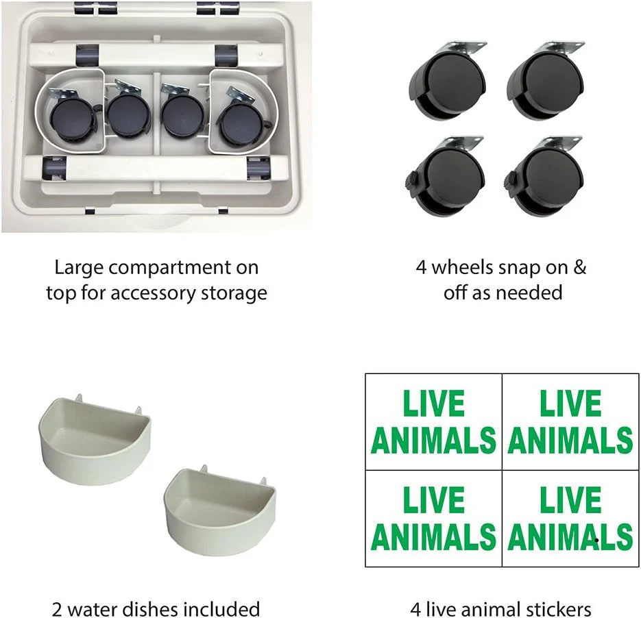 SportPet Designs Plastic Kennels Rolling Plastic Airline Approved Wire Door Travel Dog Crate, XXX-Large, Gray