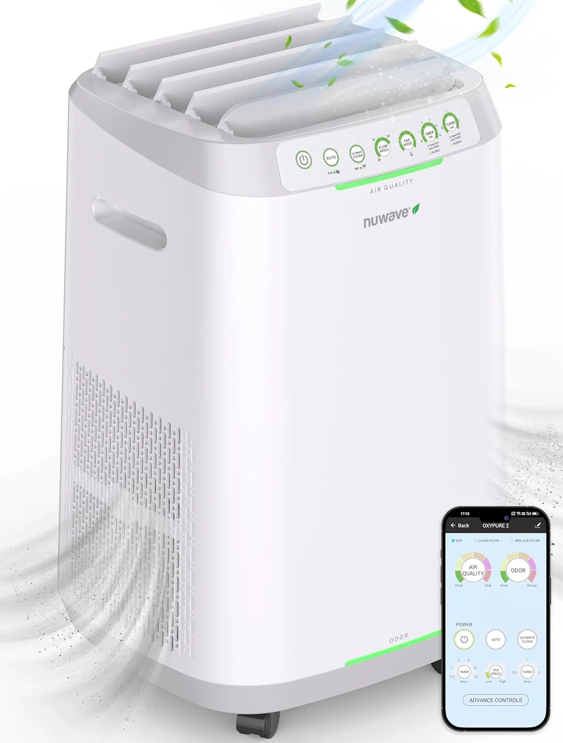 Smart Air Purifiers, ZERO Waste & ZERO Filter Replacements, Covers Up to 2002 Sq.Ft. for Home Large Room Bedroom, 30°, 60°, 90° Vents, 6 Fan Speeds, Sleep Mode, Timer, white