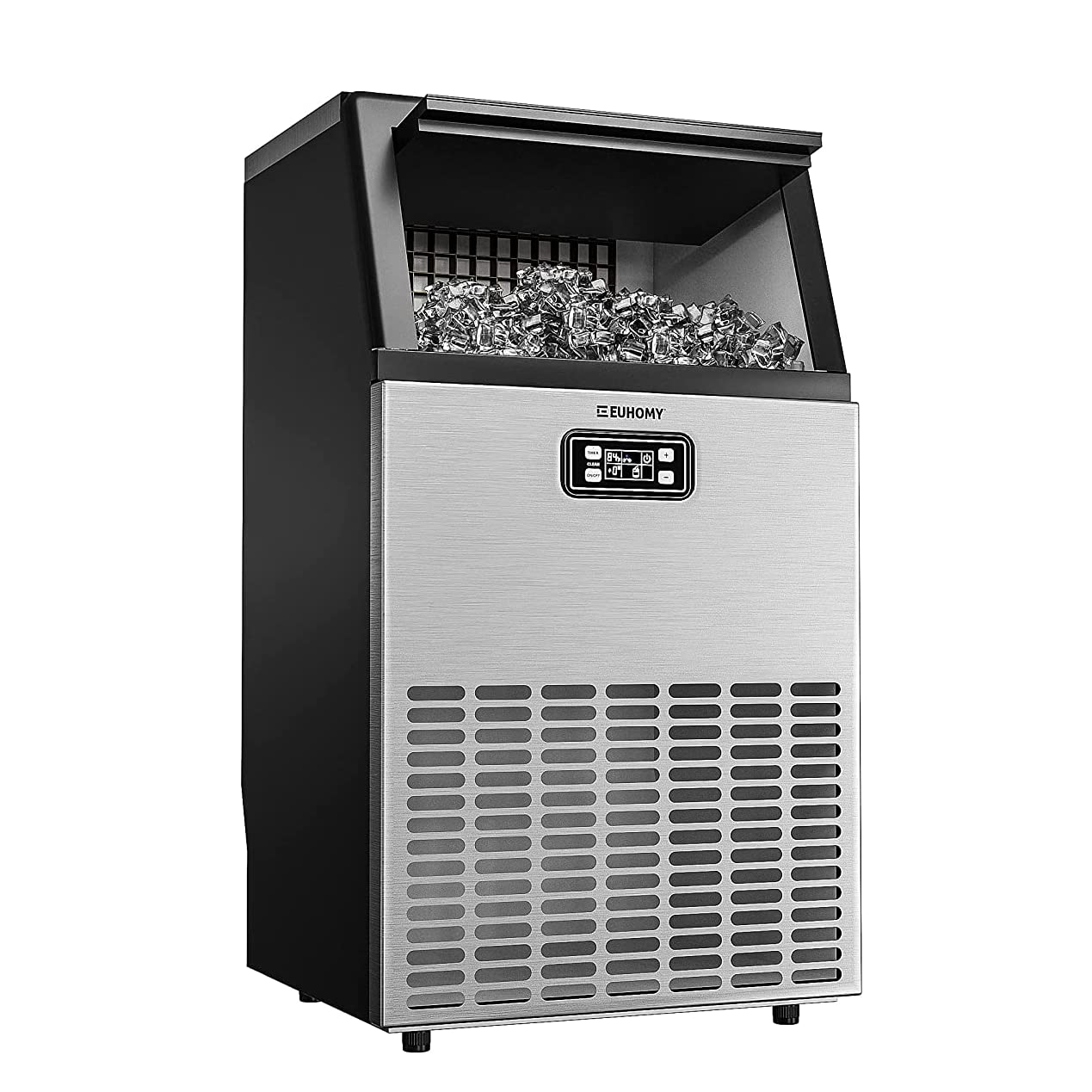 Euhomy Commercial Ice Machine, 2 Way Water Supply 100lbs/24H Stainless Steel Under Counter ice Machine with 33lbs Capacity
