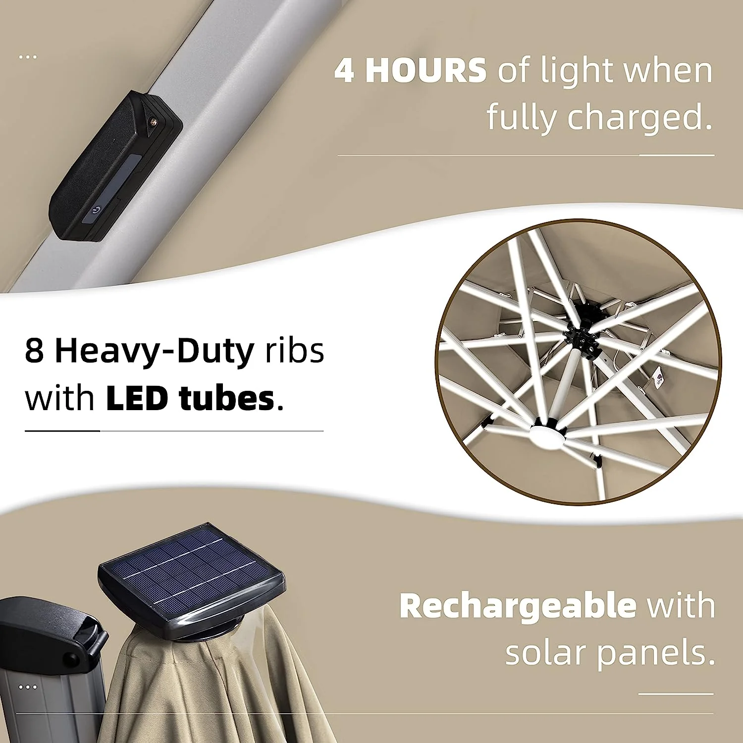 12ft Solar LED Patio Umbrella Outdoor Round Umbrella Large Cantilever Umbrella with LED Lights Windproof Bias Umbrella Heavy Duty Parasol for Garden Deck Pool Patio