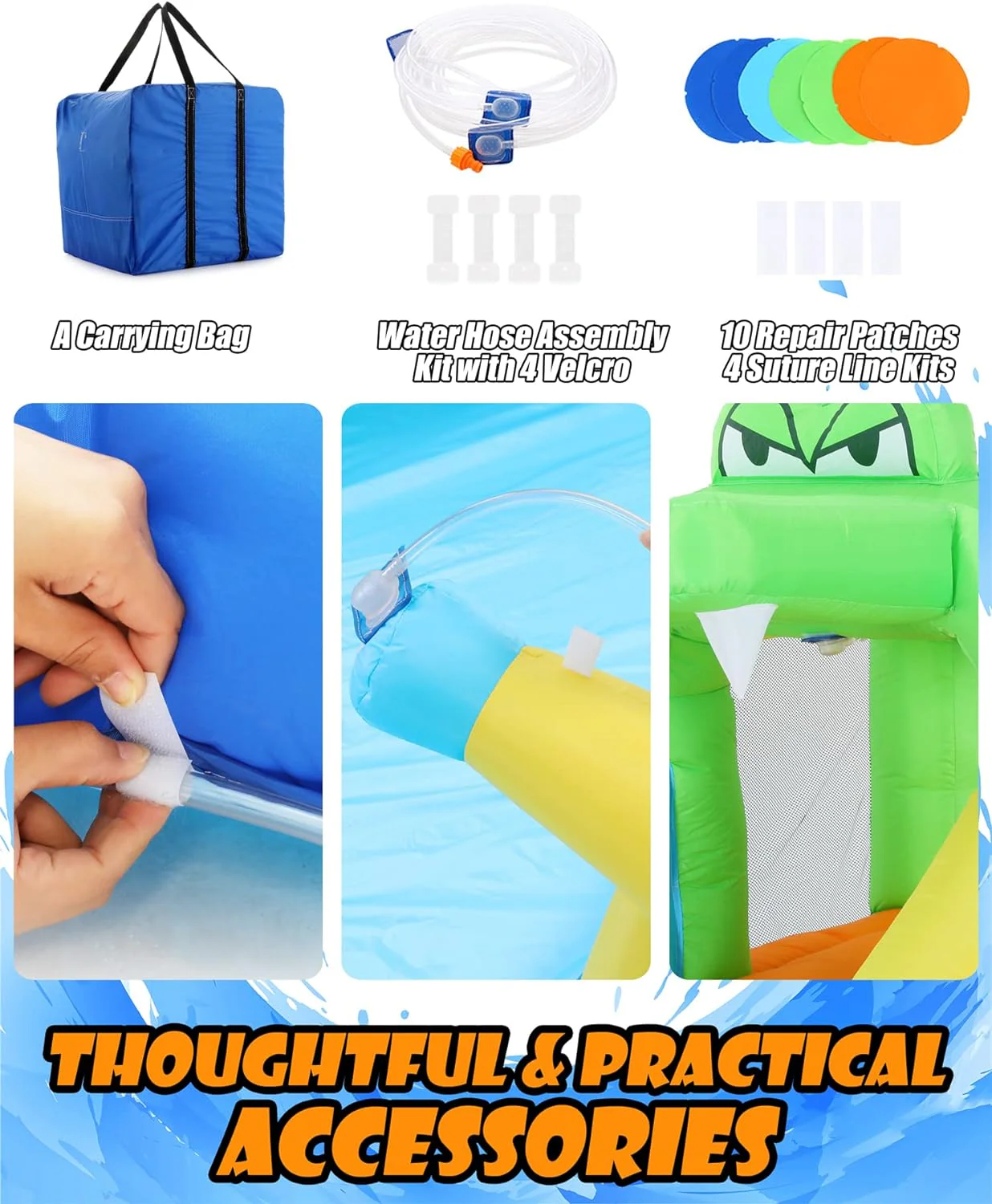 Inflatable Water Slides for Kids 8-in-1 Bounce House Water Park with 450W Blower Climbing Wall, Splash Pool, 2 Water Cannons, Basketball Hoop, Water Slide, Crocodile Sprinkler for Gift Backyard Party