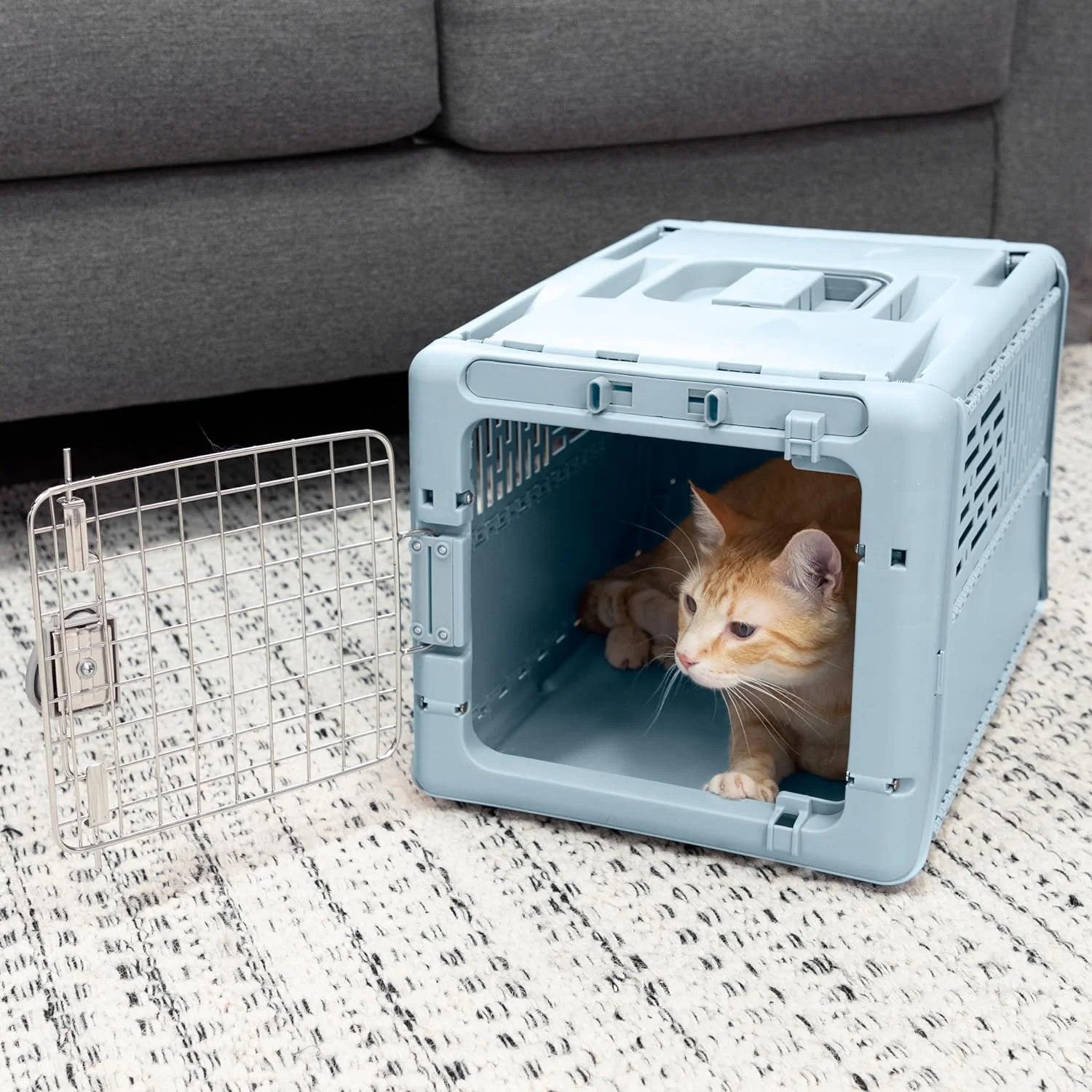 SportPet Designs Plastic Kennels Rolling Plastic Airline Approved Wire Door Travel Dog Crate, XXX-Large, Gray