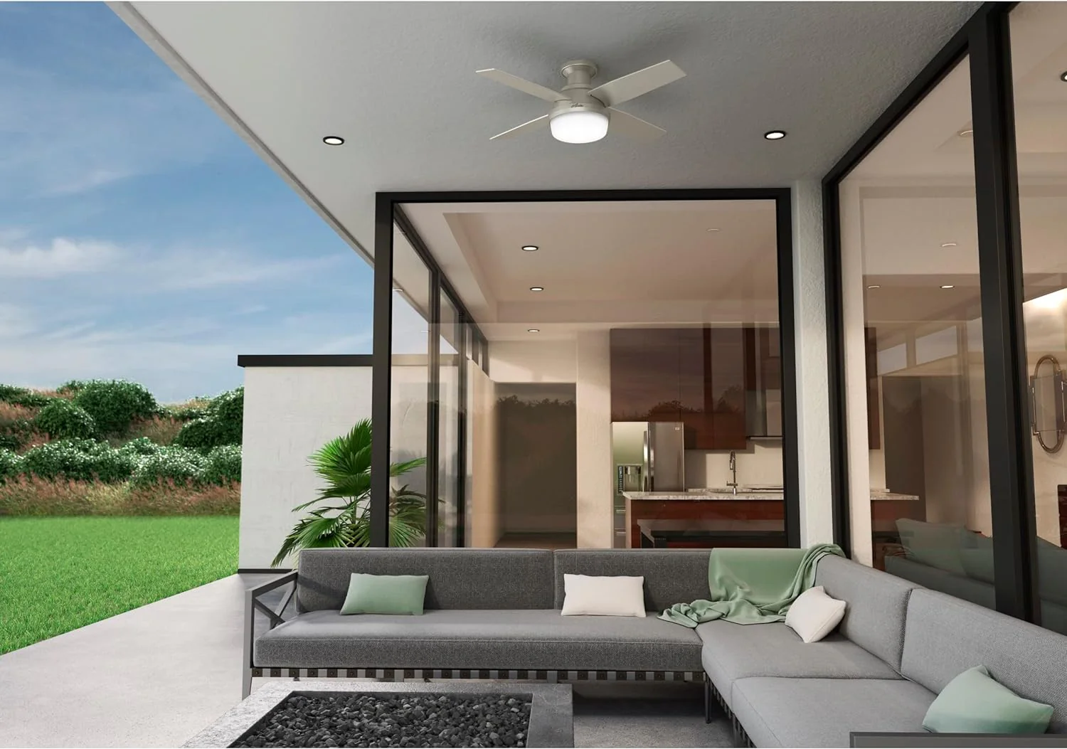 Hunter Fan Company Dempsey Low Profile Indoor / Outdoor Ceiling Fan with LED Light and Remote Control, 44