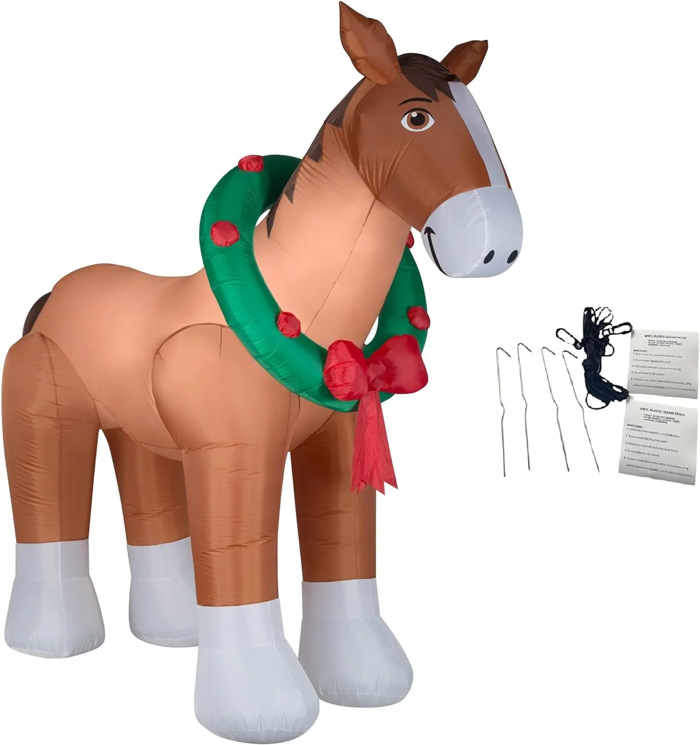 Christmas Inflatables Clydesdale Horse Holiday Inflatable, 9 Foot Wide and Lights Up, Comes with Tether Stakes, Rope, Power Supply and Two Bonus Repair Patches Brown MTR-17148