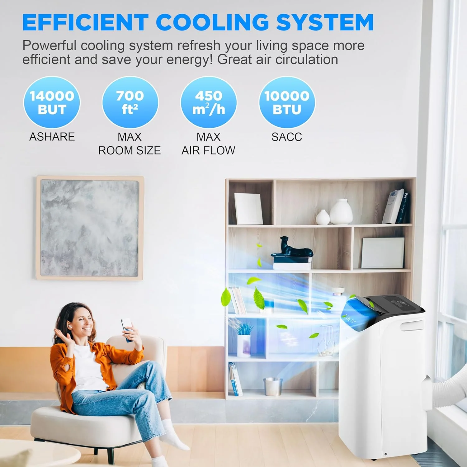 Portable Air Conditioners with Remote Control, 3-in-1 Free Standing Cooling AC Unit with Fan & Dehumidifier, Cools Room up to 700 sq.ft, Smart/Sleep Mode,3 Speed,Auto Swing,24H Timer