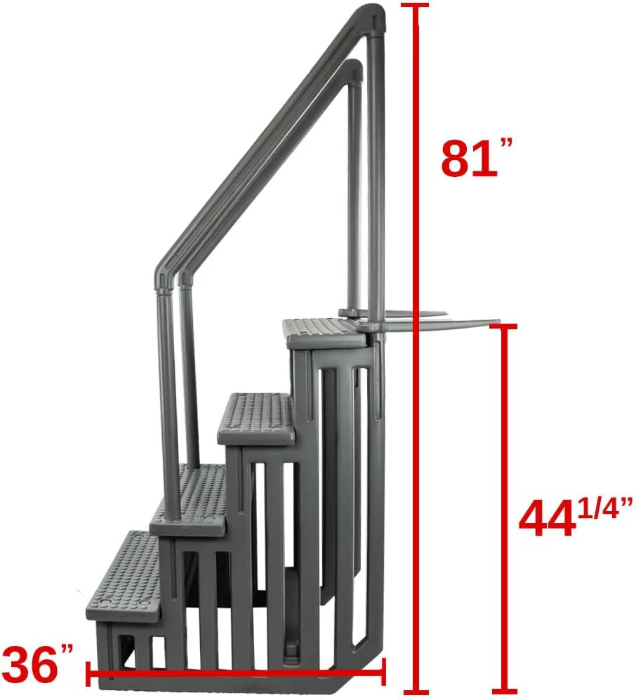 Select Anti-Slip in-Pool Steps | Gray | for Above Ground Swimming Pools | Can Mount to Decks 48