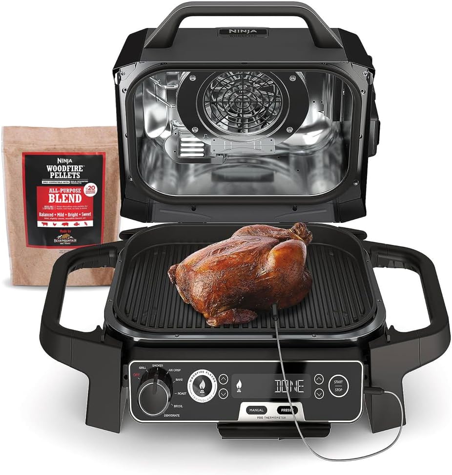 Professional Outdoor Grill and Smoker, Built-in Thermometer, 7-in-1 main grill, BBQ Smoker, Air Fryer, Bake, Bake, dehydrate, Grill, Firewood Pellet, Portable, electric (updated)