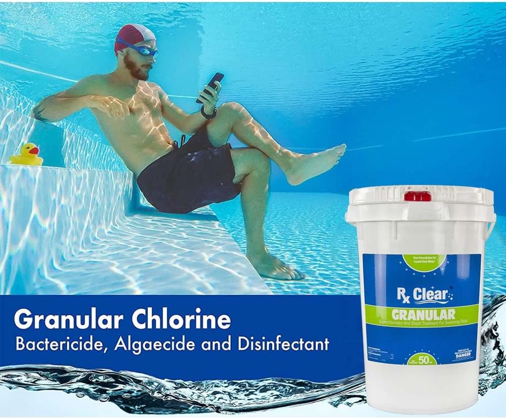 Clear Stabilized Granular Chlorine | One 50-Pound Bucket | Use As Bactericide, Algaecide, and Disinfectant in Swimming Pools and Spas | Fast Dissolving and UV Protected