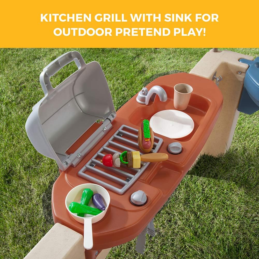 All-round play patio with canopy, kids indoor and outdoor kitchen play set