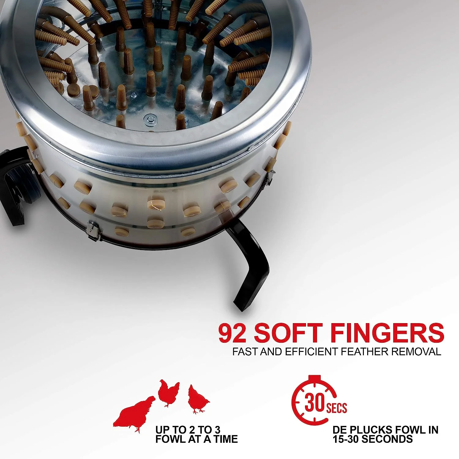 Kitchener Chicken Plucker De-Feather Remover Poultry and Fowl Food Processor Electric Stainless Steel Heavy Duty 1HP 120VAC 280RPM GFCI Connector 92 Soft Fingers 20