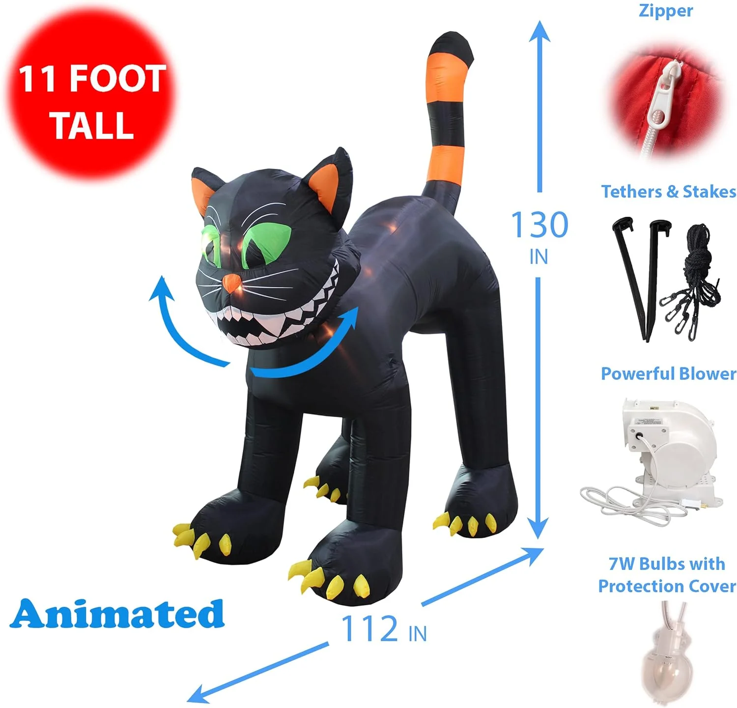 11 Foot Tall Animated Halloween Inflatable Black Cat