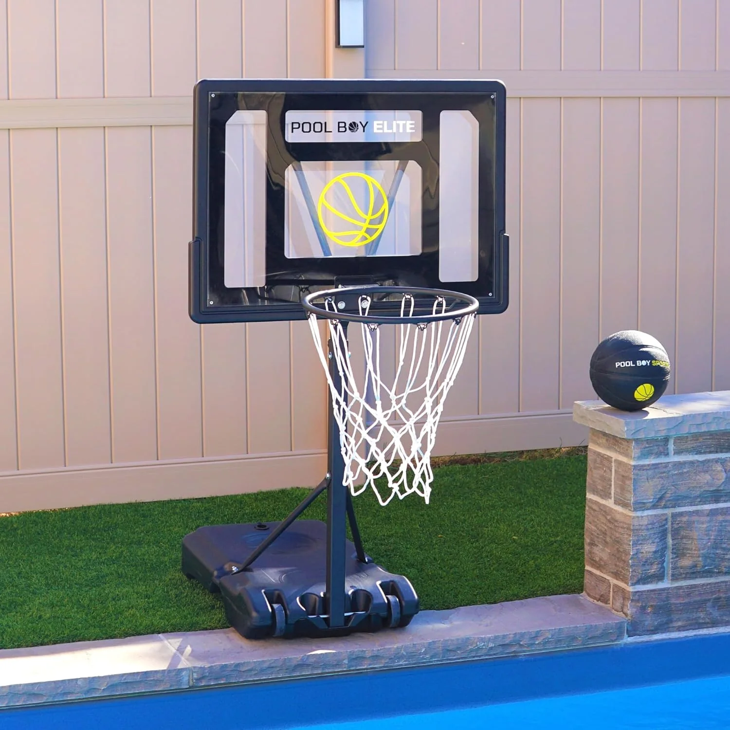 All-In-One Pool Basketball Hoop - Includes Composite Basketball, Air Pump, & Tools - Matte Black Heavy Duty Set - Adjustable Poolside Basketball Goal - Made for Kids, Teens, & Adults