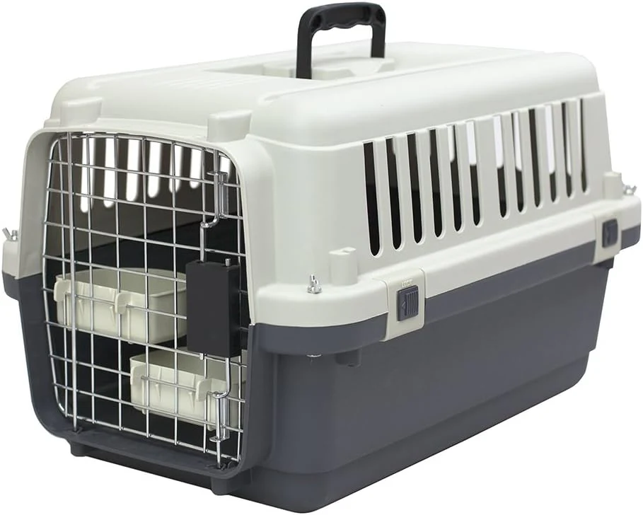 SportPet Designs Plastic Kennels Rolling Plastic Airline Approved Wire Door Travel Dog Crate, XXX-Large, Gray