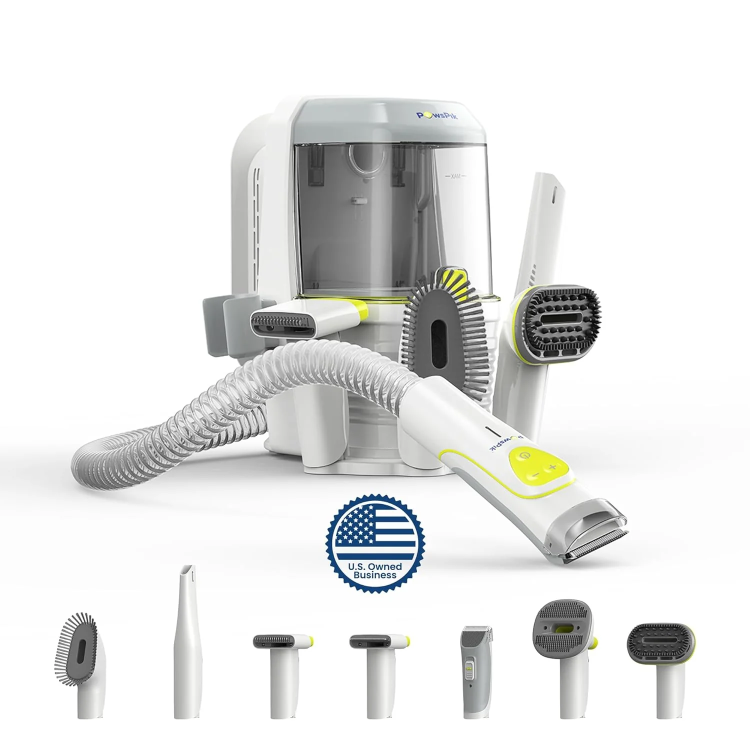 Professional Pet Grooming Vacuum Kit, Dogs & Cats, Direct Handheld Control, 7 Grooming Tools, 6 Suction Levels, Large 2.2L Dust Bin, UL, HEPA Filter