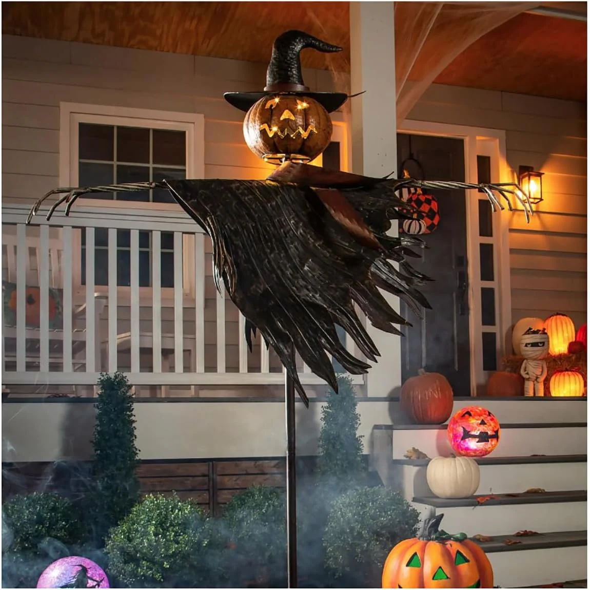 Halloween solar scarecrow lantern metal stakes