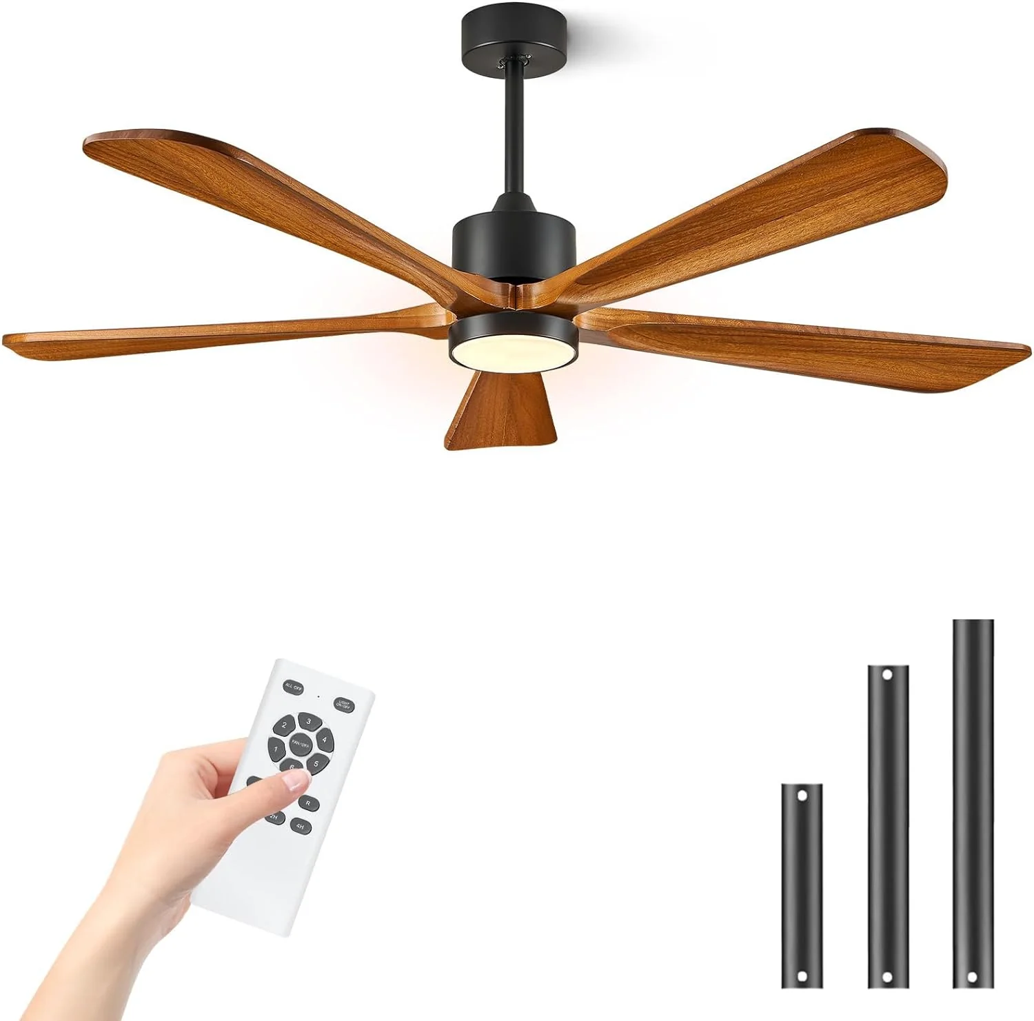 Ceiling Fans with Lights, 60 inch Outdoor Ceiling Fans with Lights for Patio and Remote Control, Modern Ceiling Fan with Light, 5 Solid Wood Blades 6-Speed Reversible DC Motor (Dark Brown)