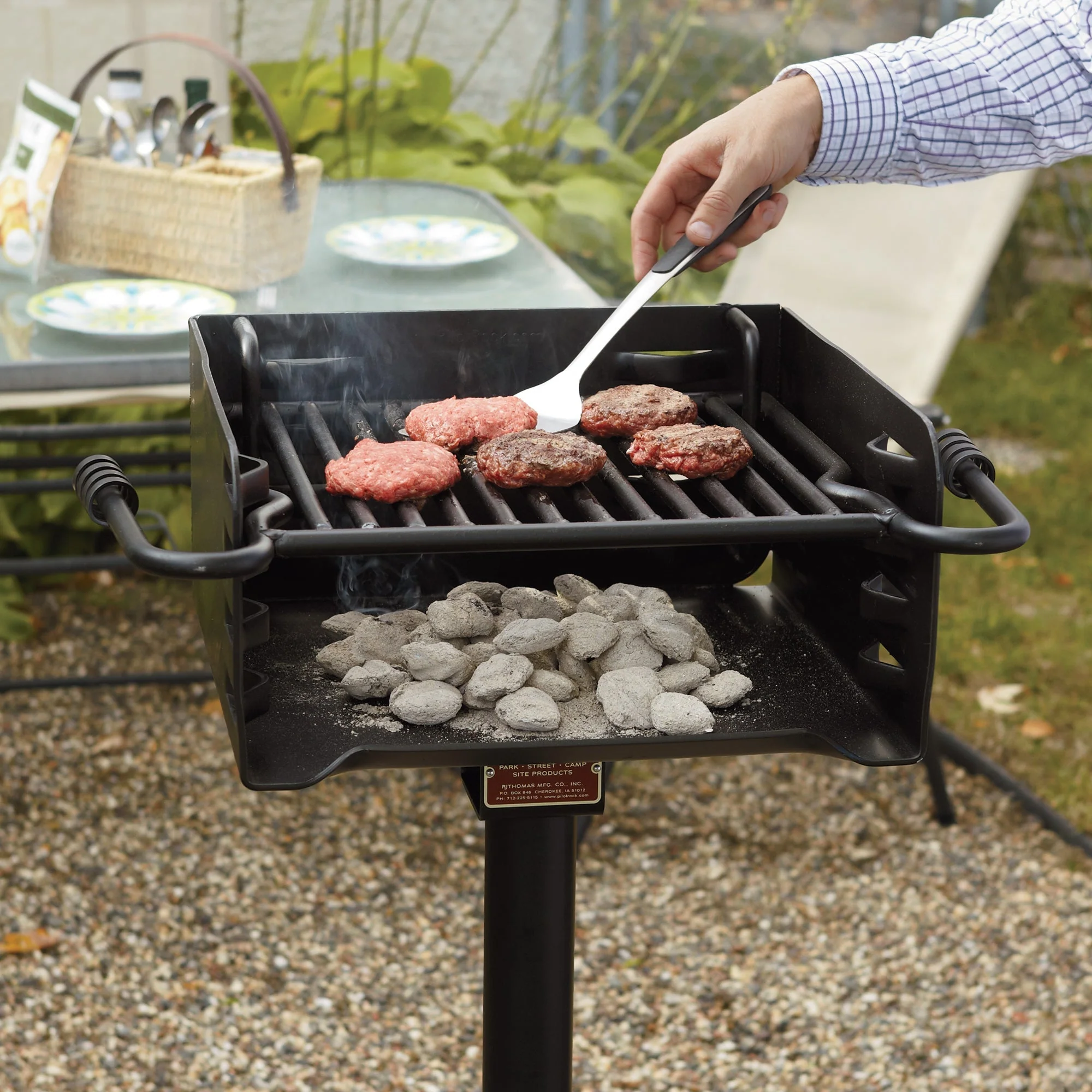 Pilot Rock Park Style Steel Outdoor BBQ Charcoal Grill and Post, Black