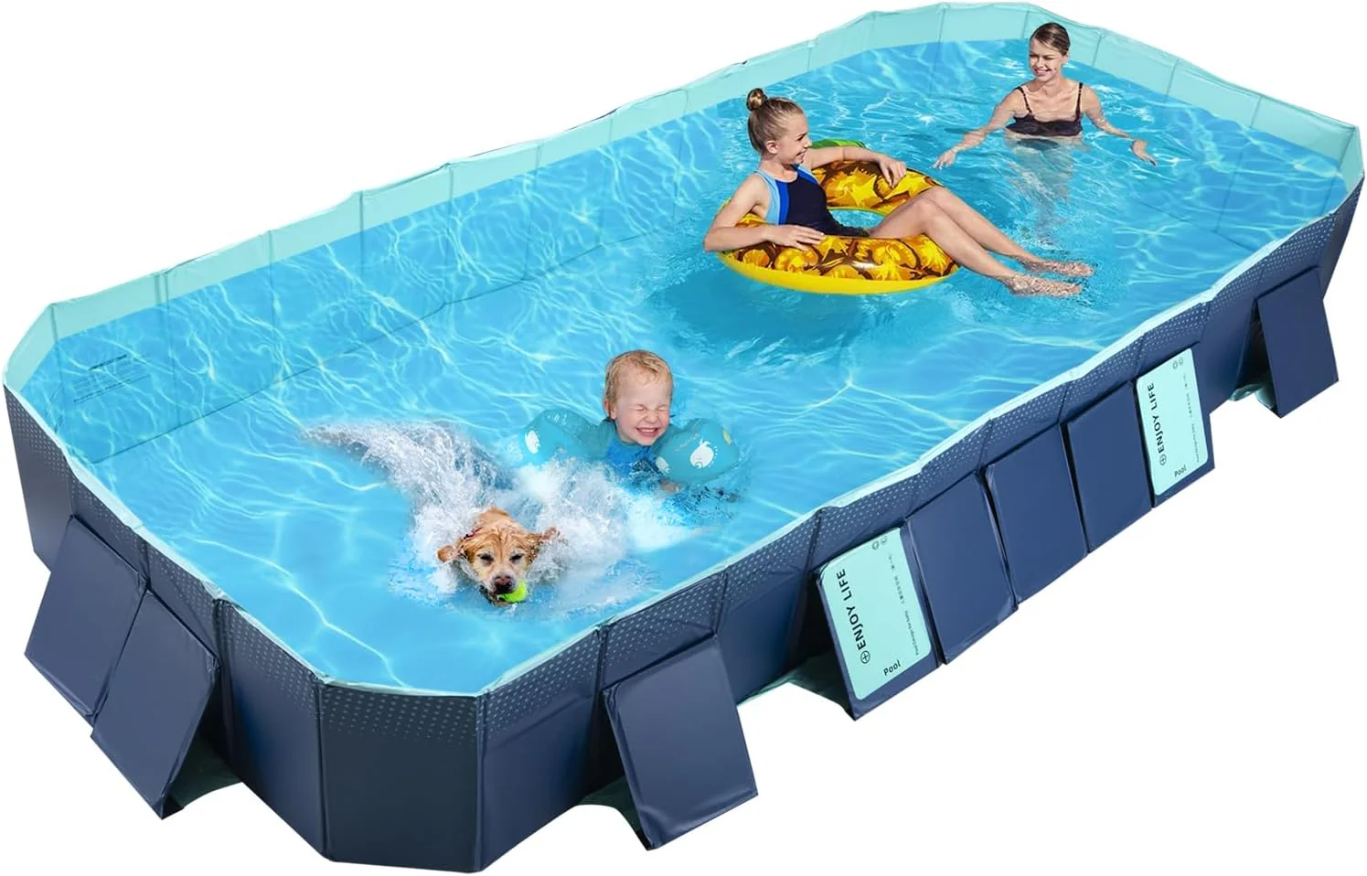Foldable Non-Inflatable Kids' and Adults' Outdoor Swimming Pool - Hard Plastic Shell, Kid Pool for Backyard Dog Pools (158