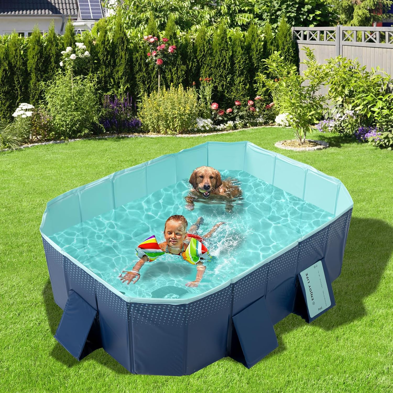 Foldable Non-Inflatable Kids' and Adults' Outdoor Swimming Pool - Hard Plastic Shell, Kid Pool for Backyard Dog Pools (158