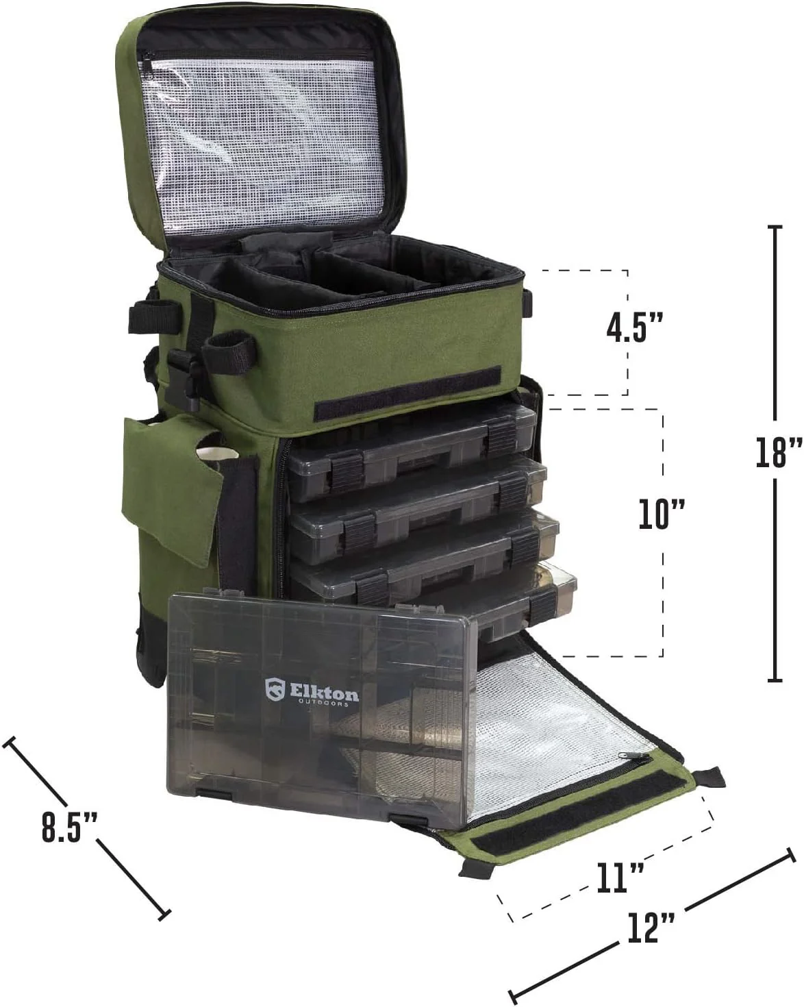 Elkton Outdoors Rolling Tackle Box with Wheels - Waterproof Rolling Fishing Backpack, 5 Removable Tackle Trays, 4 Rod Holders, Fishing Gifts for Men, Fish Tackle Bag, Roller Tackle Box