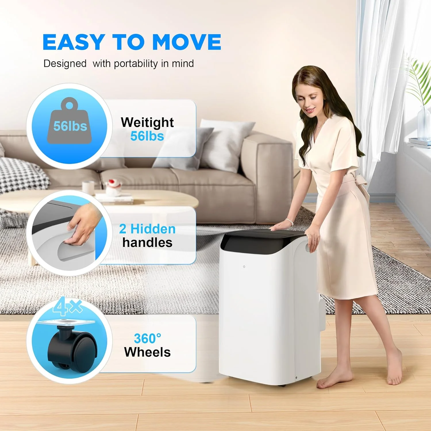 Portable Air Conditioners with Remote Control, 3-in-1 Free Standing Cooling AC Unit with Fan & Dehumidifier, Cools Room up to 700 sq.ft, Smart/Sleep Mode,3 Speed,Auto Swing,24H Timer