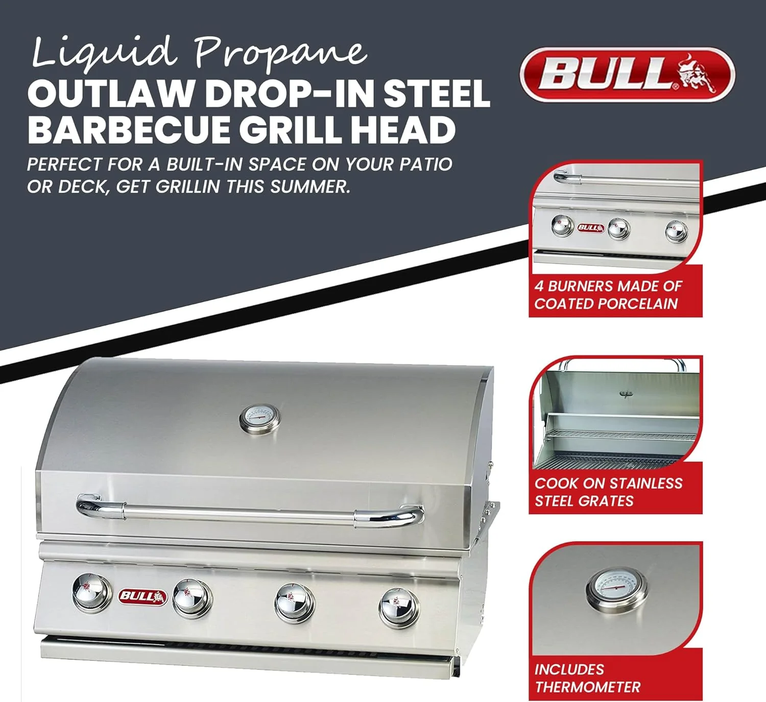 Natural Gas Outlaw Drop-In Grill Head in Stainless Steel