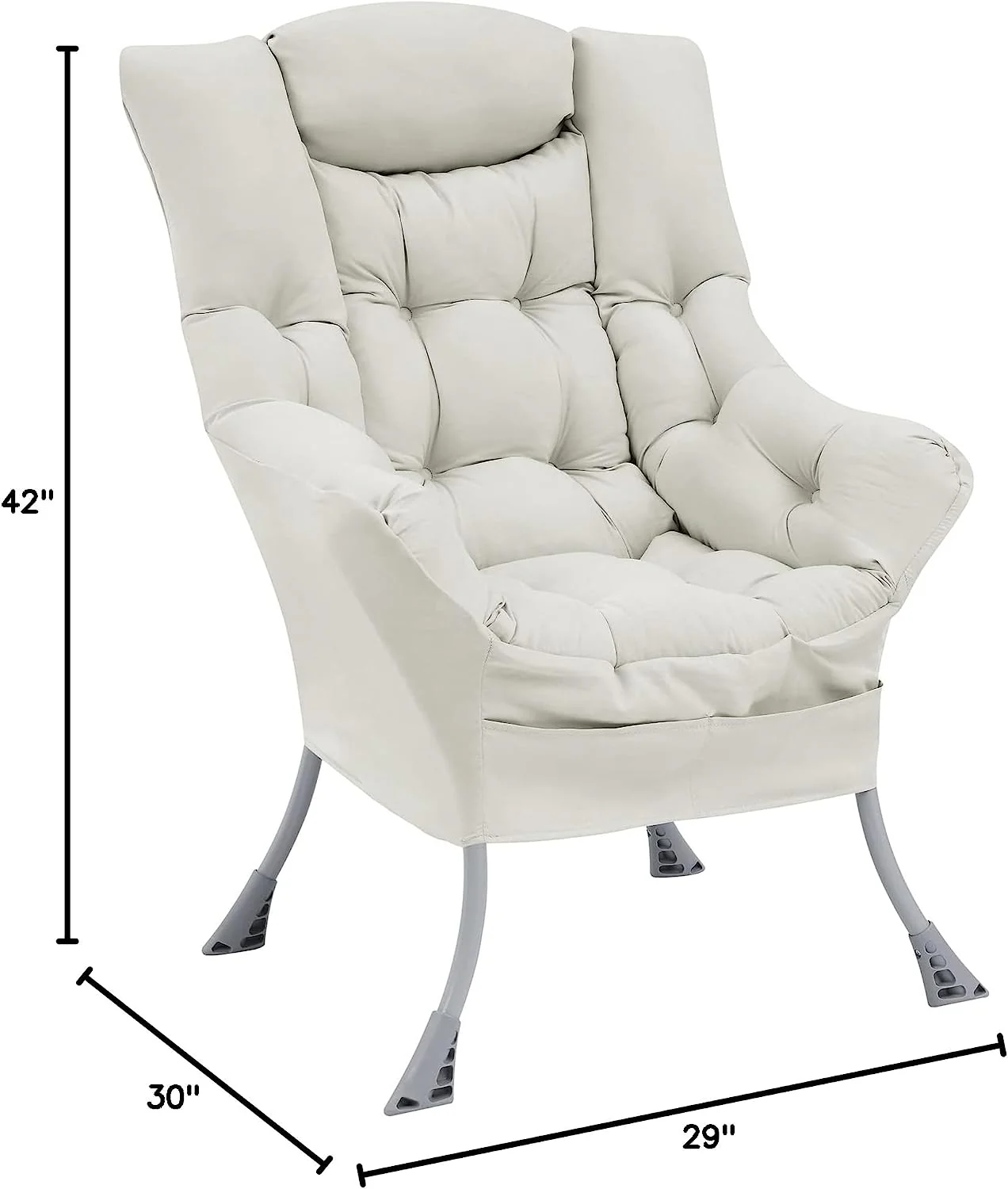 Living and More High Back Sofa Chair, Modern Fabric Lazy Chair, Accent Contemporary Lounge Chair, Cool Grey