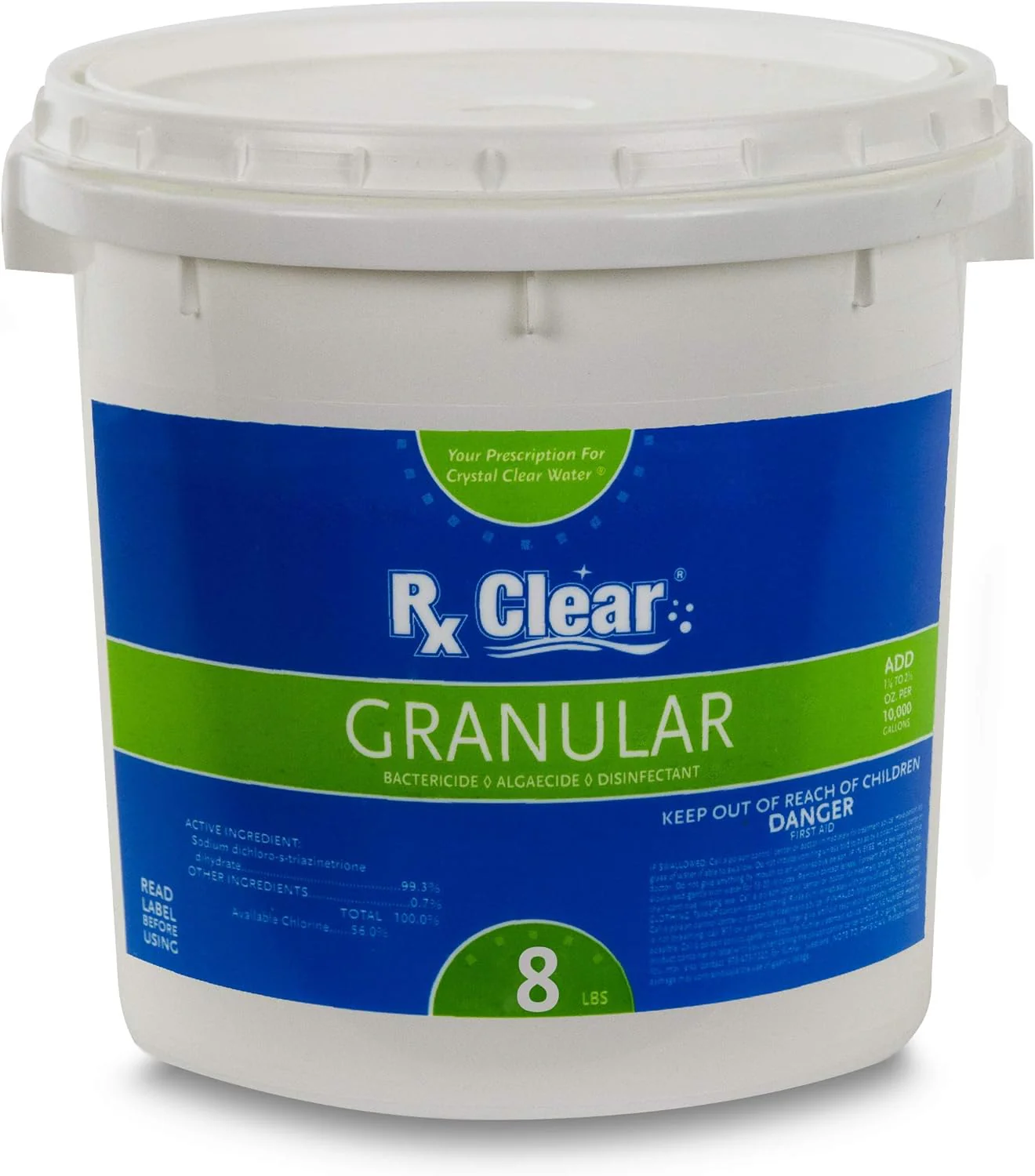 Clear Stabilized Granular Chlorine | One 50-Pound Bucket | Use As Bactericide, Algaecide, and Disinfectant in Swimming Pools and Spas | Fast Dissolving and UV Protected