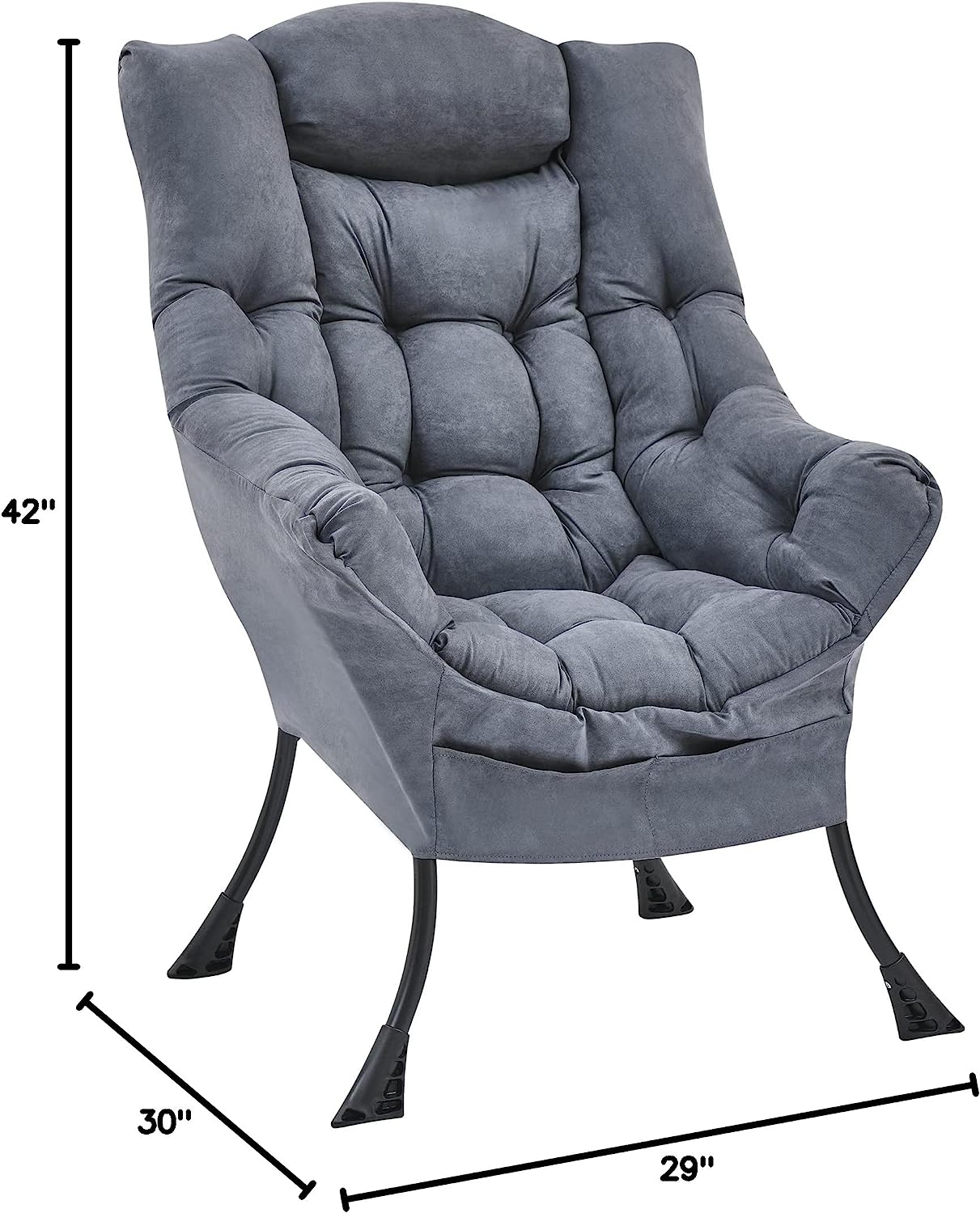 Living and More High Back Sofa Chair, Modern Fabric Lazy Chair, Accent Contemporary Lounge Chair, Cool Grey