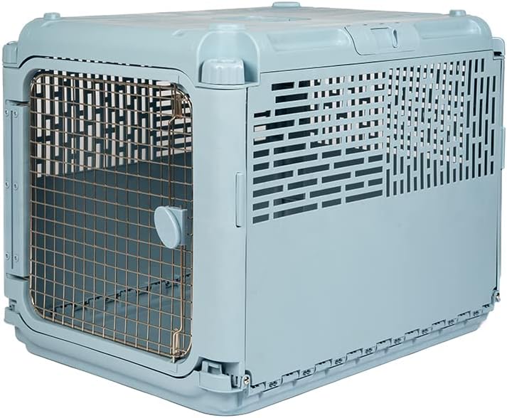 SportPet Designs Plastic Kennels Rolling Plastic Airline Approved Wire Door Travel Dog Crate, XXX-Large, Gray