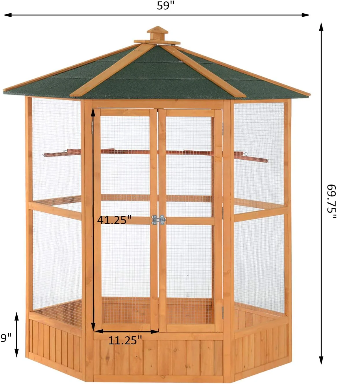 Large Wooden Hexagonal Outdoor Aviary Flight Bird Cage with Covered Roof