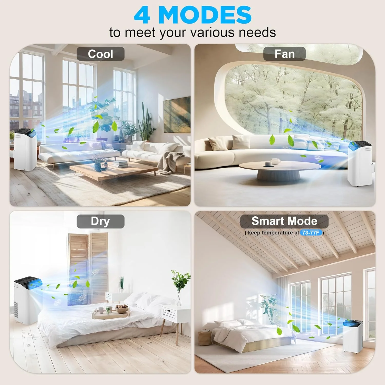 Portable Air Conditioners with Remote Control, 3-in-1 Free Standing Cooling AC Unit with Fan & Dehumidifier, Cools Room up to 700 sq.ft, Smart/Sleep Mode,3 Speed,Auto Swing,24H Timer