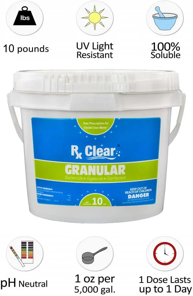 Clear Stabilized Granular Chlorine | One 50-Pound Bucket | Use As Bactericide, Algaecide, and Disinfectant in Swimming Pools and Spas | Fast Dissolving and UV Protected