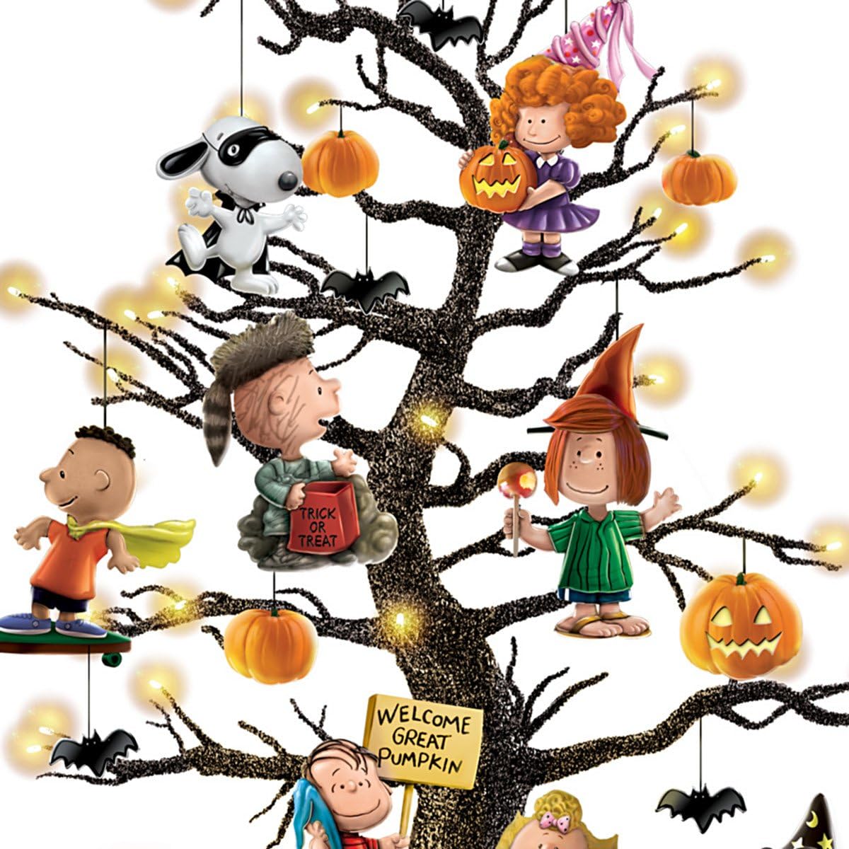 Pumpkin lights up Halloween tabletop tree