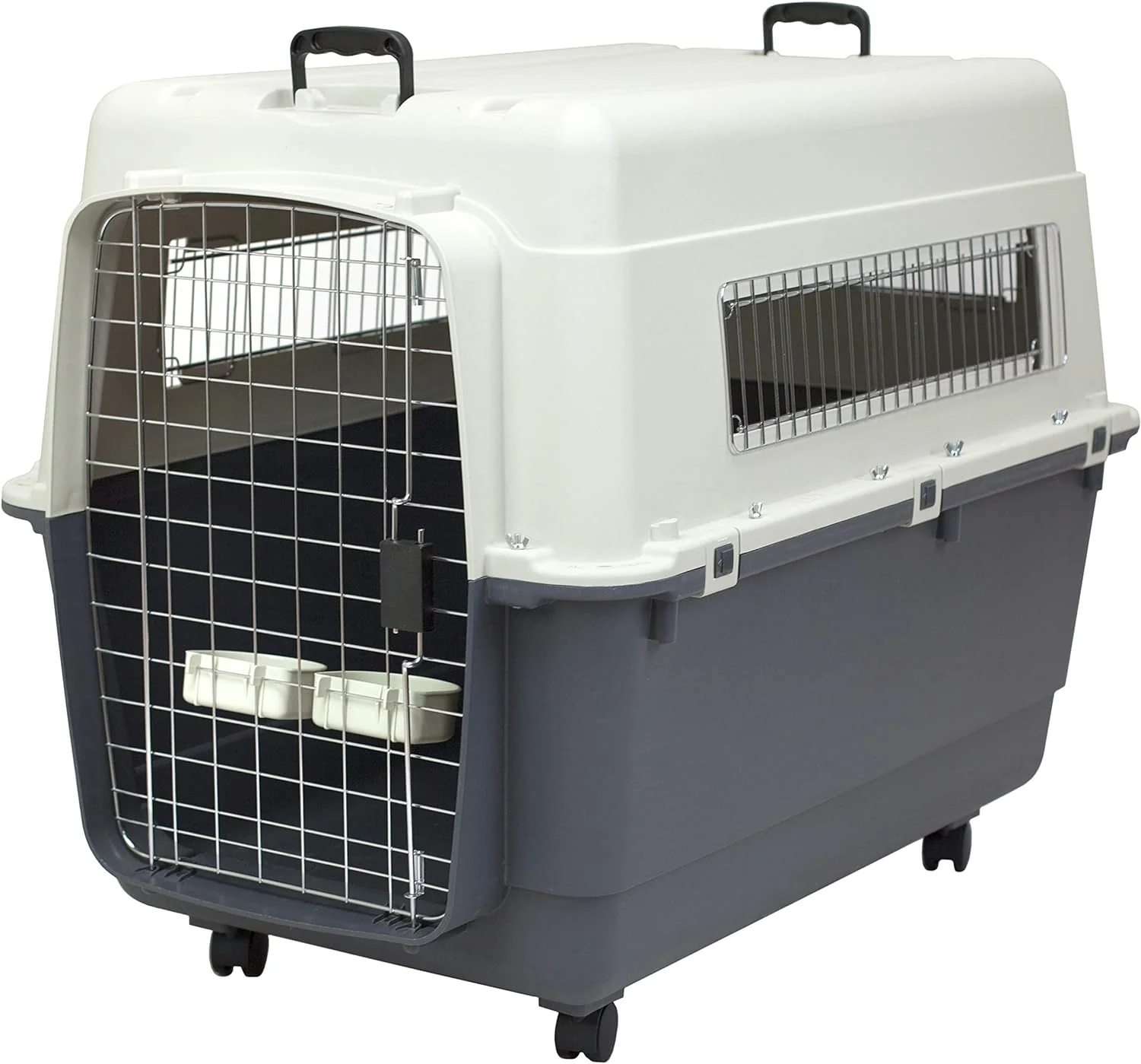 SportPet Designs Plastic Kennels Rolling Plastic Airline Approved Wire Door Travel Dog Crate, XXX-Large, Gray