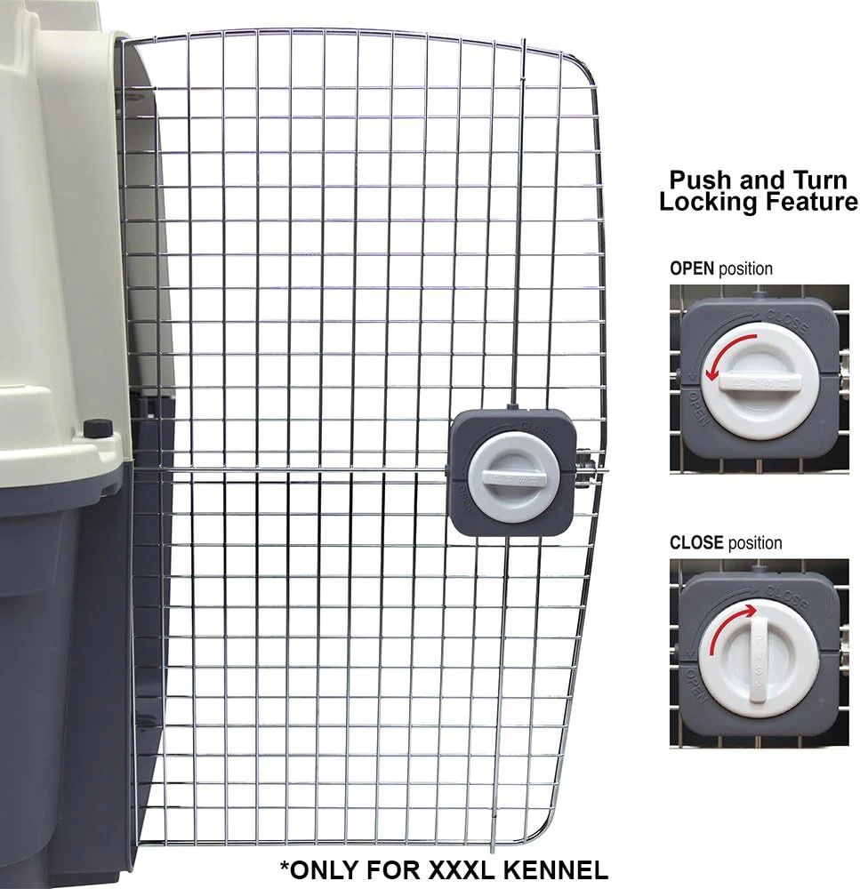 SportPet Designs Plastic Kennels Rolling Plastic Airline Approved Wire Door Travel Dog Crate, XXX-Large, Gray