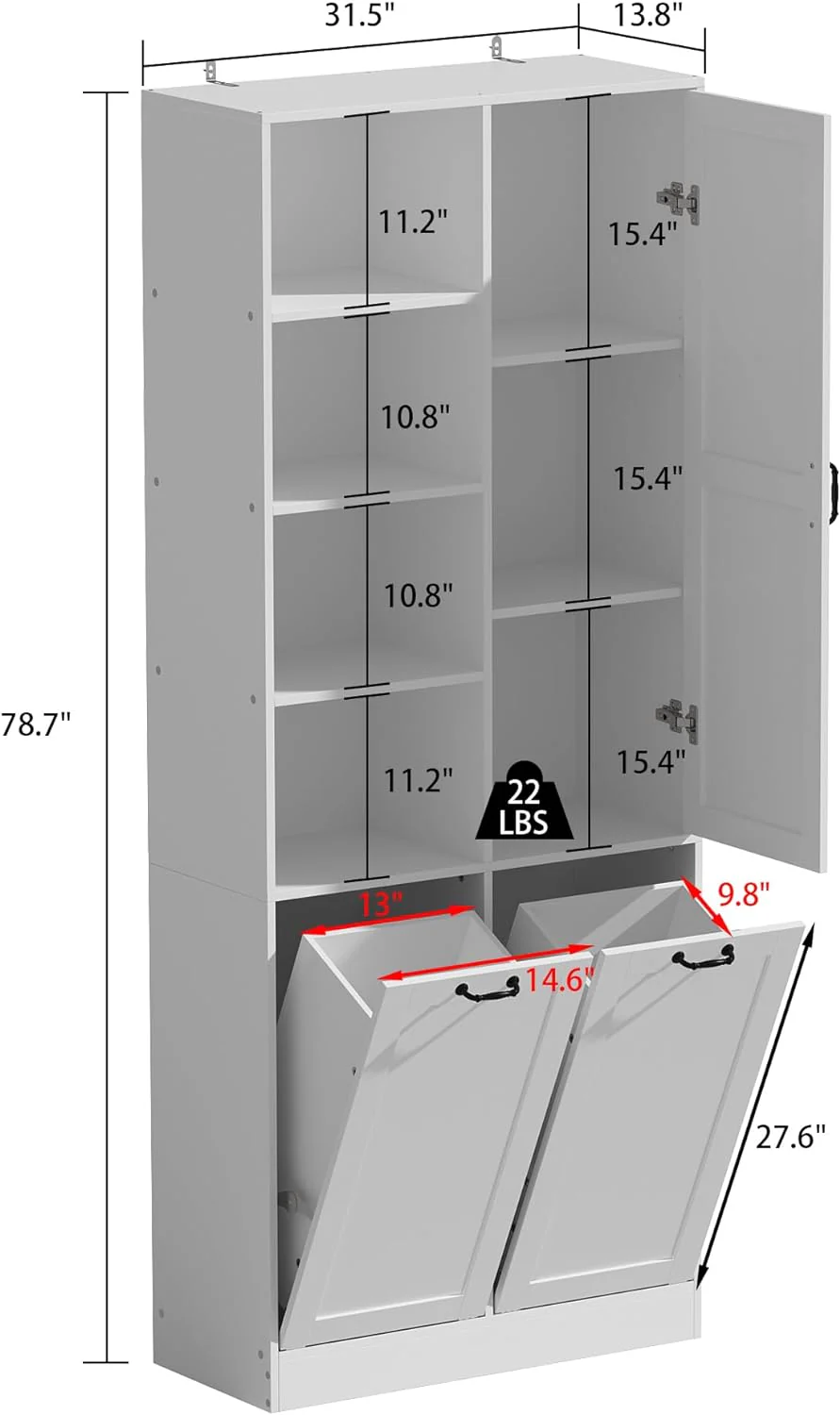 Storage cabinet with laundry basket, display cabinet
