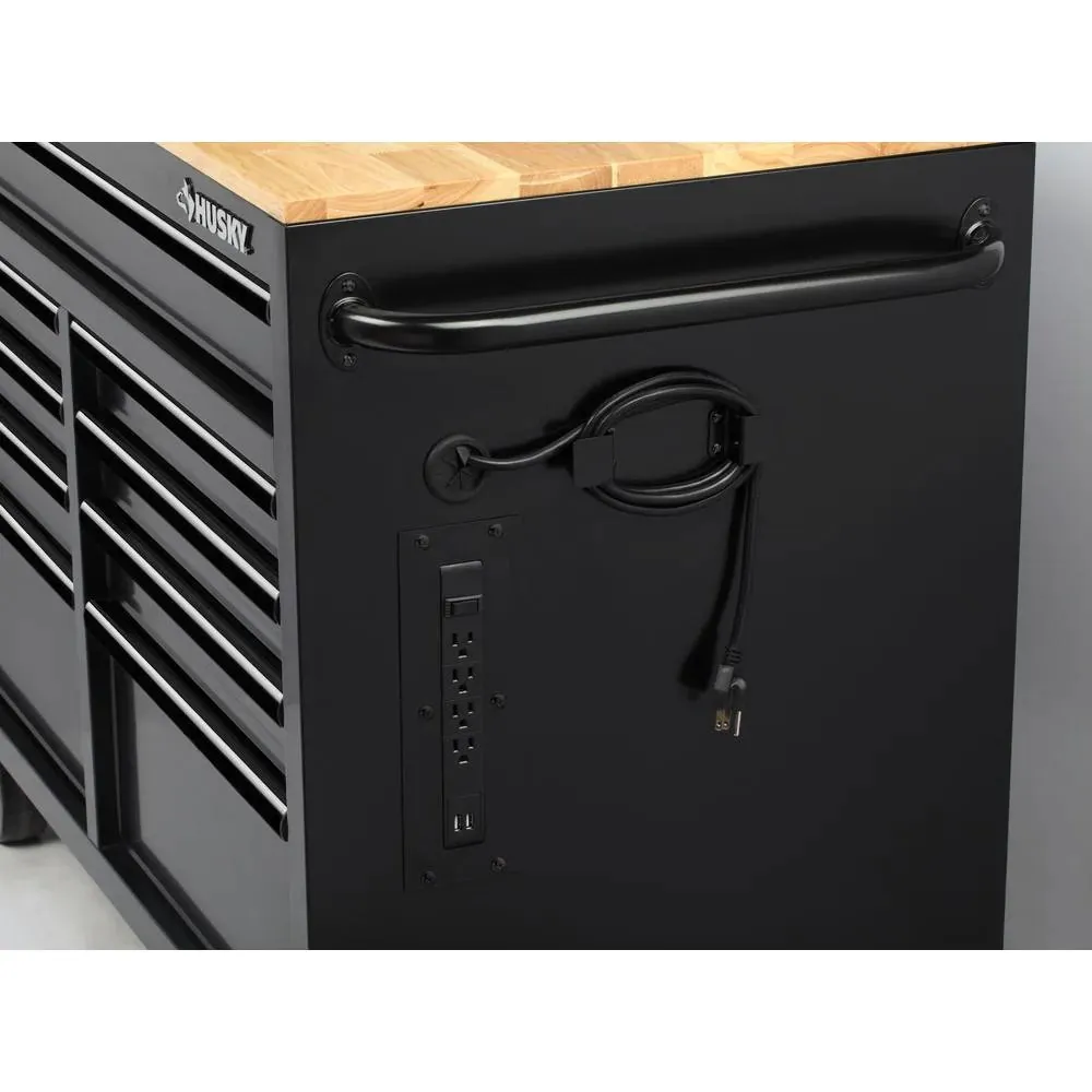 46-in W x 24.5-in D 9-Drawer Mobile Workbench with Hardwood Top and Power Station – Gloss Black