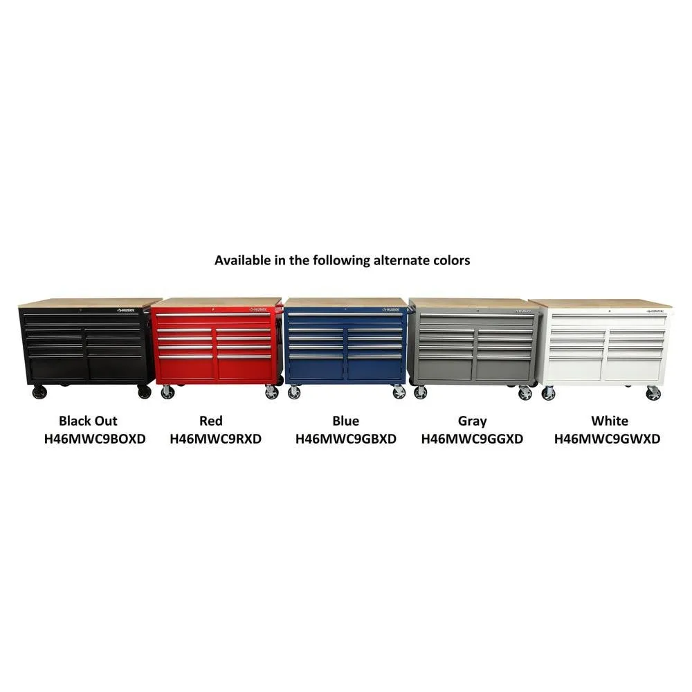 46-in W x 24.5-in D 9-Drawer Mobile Workbench with Hardwood Top and Power Station – Gloss Black
