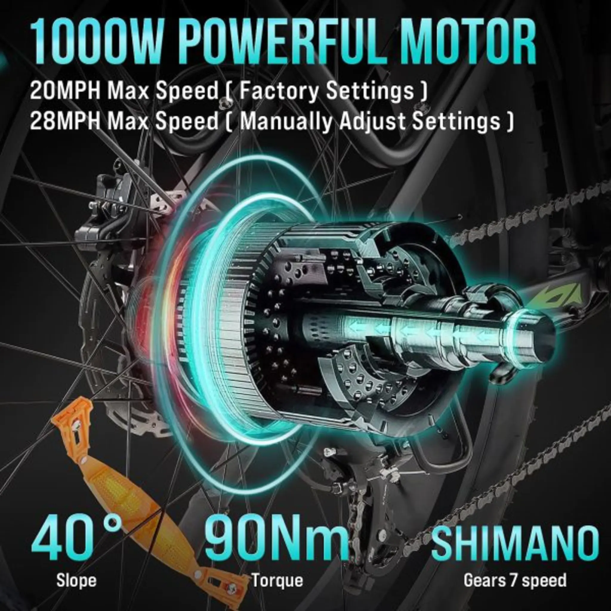 1000W 48V Electric Bike for Adults – 26-in Fat Tire Full-Suspension E-Bike – 17.5Ah Battery – 7-Speed – Up to 28MPH – UL Certified