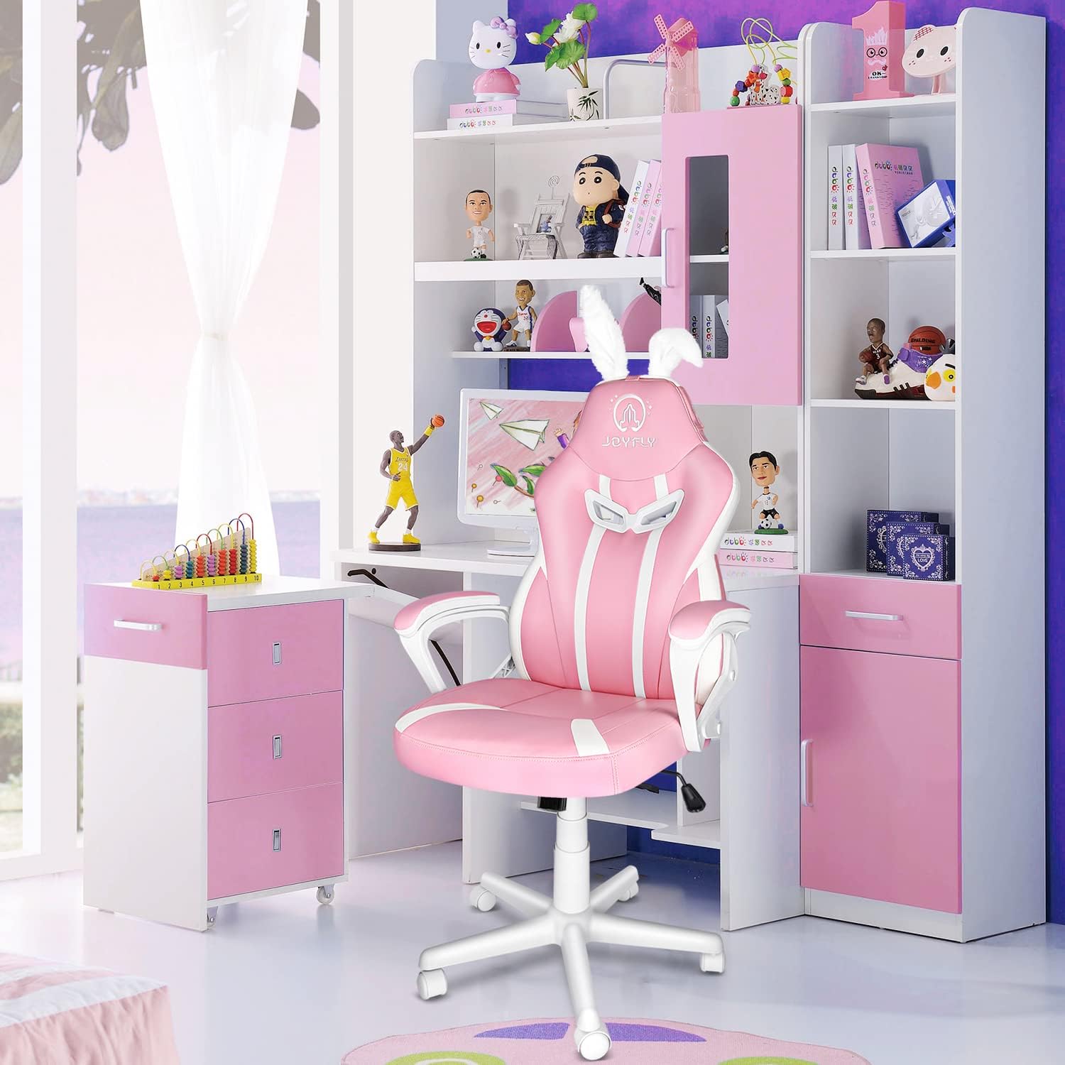 JOYFLY Chaise de Jeu Rose Ergonomique Kawaii Fauteuil Gaming avec Rabbit Ear Chaise de Bureau d'ordinateur Schreibtischstuhl avec Support Lombaire Filles(Rose)
