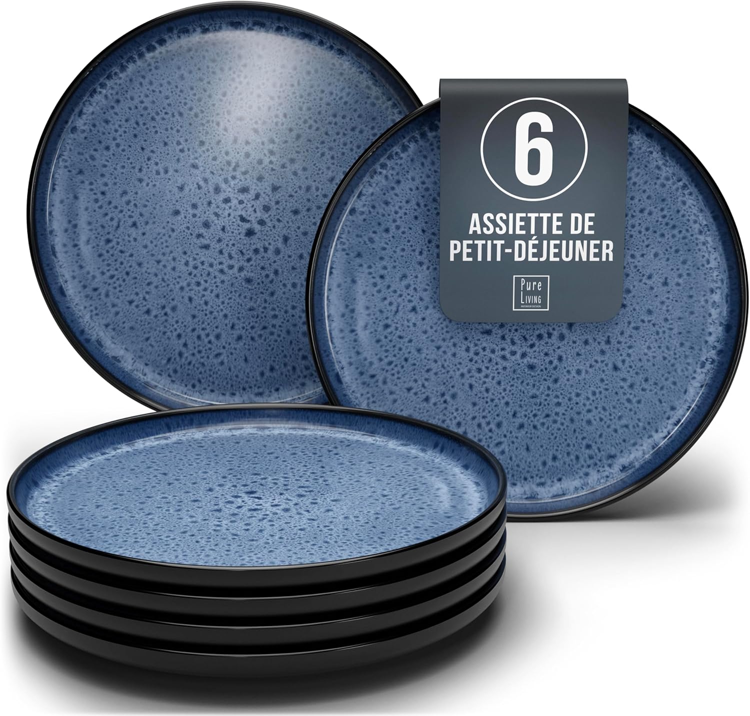 Service de Vaisselle en Grès Ibiza 36 pièces –Ensemble de Vaisselle pour 12 Personnes, Adapté au Lave-Vaisselle et au Micro-Ondes, Pure Living bleu fumé, Assiettes Service de Table