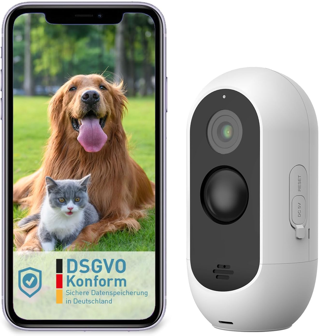 PetTec Cam Free Lot de 2 caméras sans fil pour animaux de compagnie avec application [sans piège à abonnement] – Caméra pour chats et chiens intérieur/extérieur – Détection de mouvement et fonction