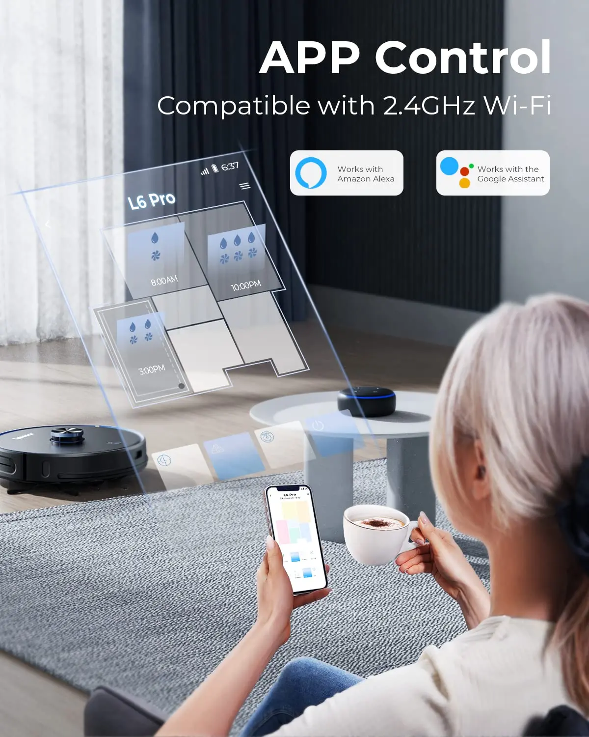 Robot Vacuum and Mop Combo, Laresar L6 Pro Robotic Vacuum Cleaner with Auto Dirt Disposal, App Control, Works with Alexa, Lidar Navigation Smart Mapping, Max 3000pa Suction for Pet Hair/Floors/Carpets