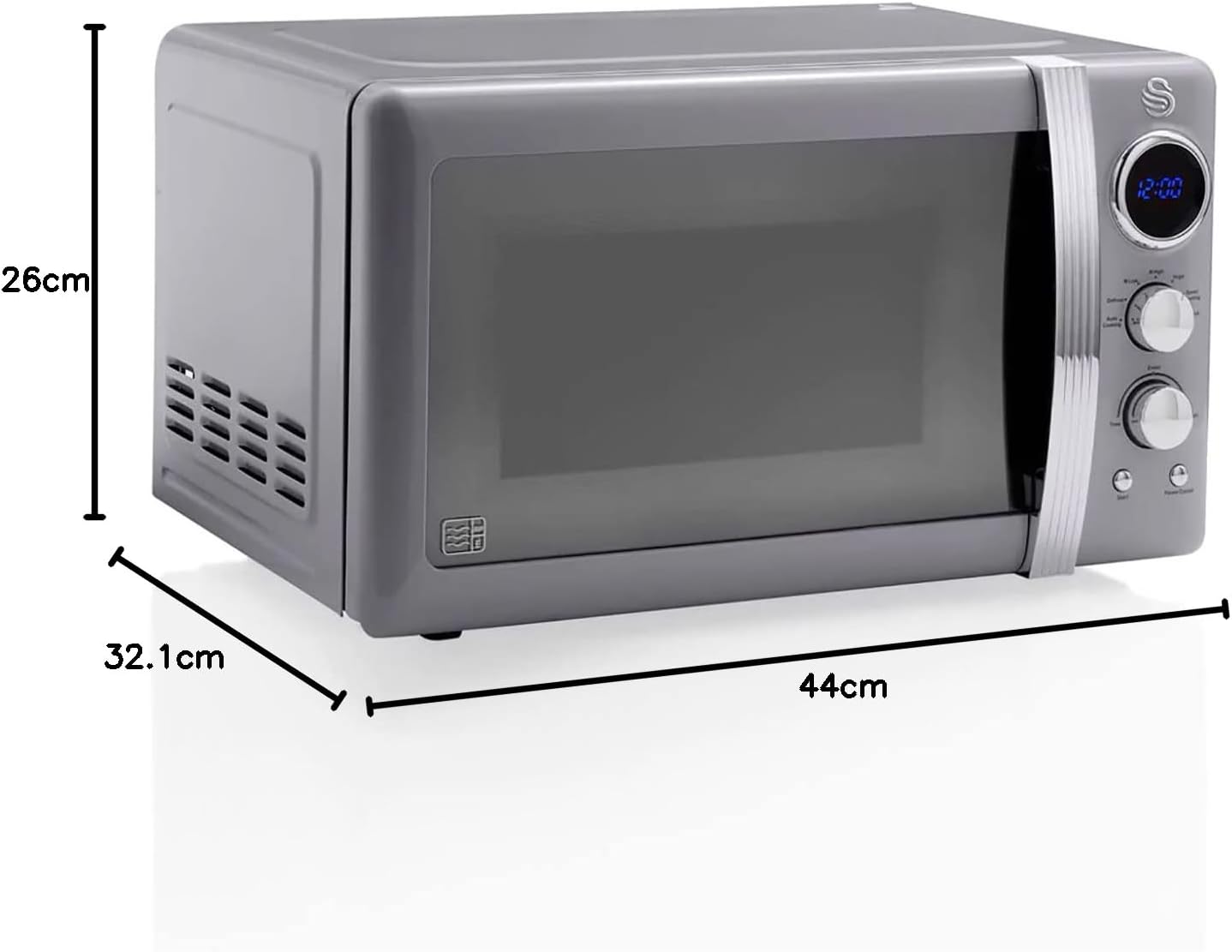 Swan Retro SM22030GRNEU Micro-ondes Numérique 20L, 5 Niveaux de Puissance, Fonction Décongélation, Minuterie 60 Minutes, Porte à Effet Miroir, Plateau Tournant 27cm, Design Vintage, Gris, 800W