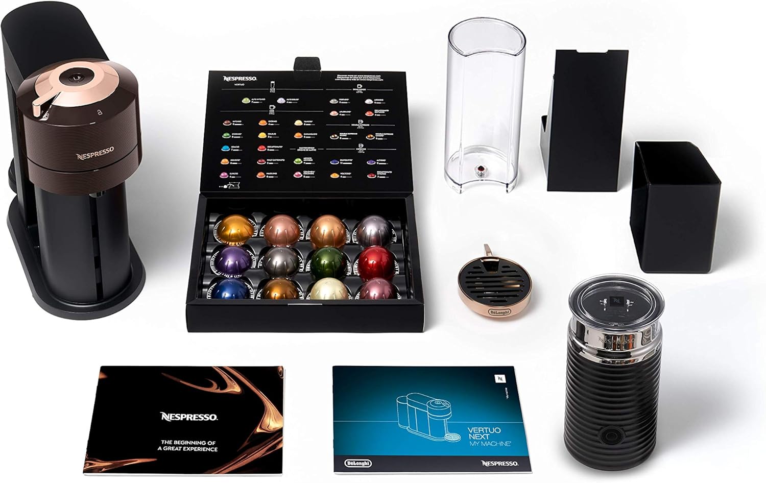 Nespresso Machine à café à capsules DeLonghi ENV 120.BWAE Vertuo Next Premium avec mousseur à lait, marron