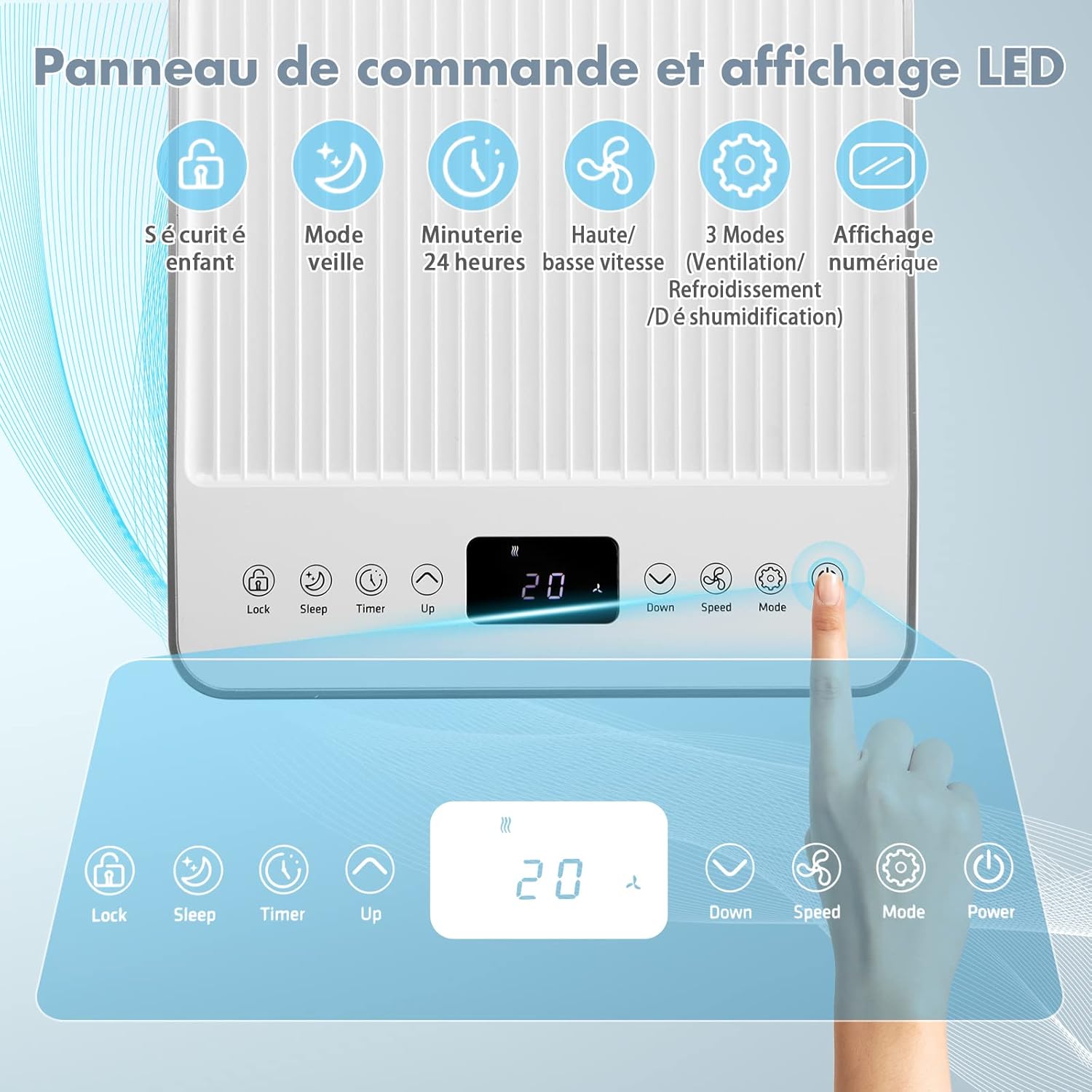 RELAX4LIFE Climatiseur Mobile Silencieux 9000BTU, Climatiseur Portable 4 en 1, Refroidisseur d'Air, Ventilateur, Déshumidificateur, Mode Nuit, 15-20㎡, Télécommande, Minuterie 24H, Classe Energie A